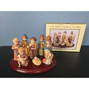 International Bazaar Children Nativity Set 10 Pc On Wood Base